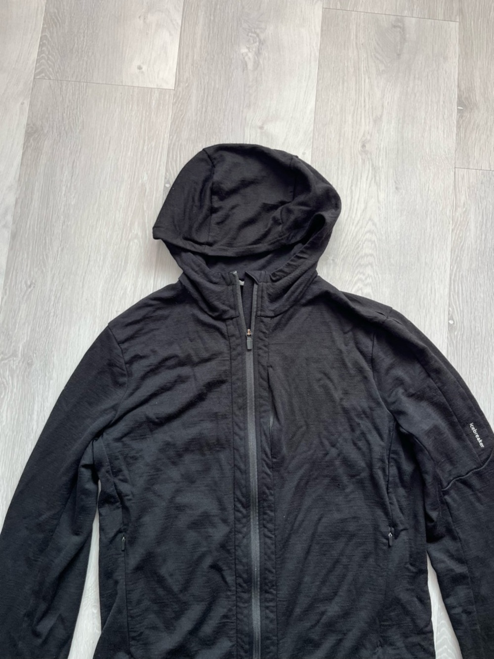 ICEBREAKER WOOL HOODED JACKET FRONT ZIP DARK BLACK WOMENS LARGE - Picture 2 of 14